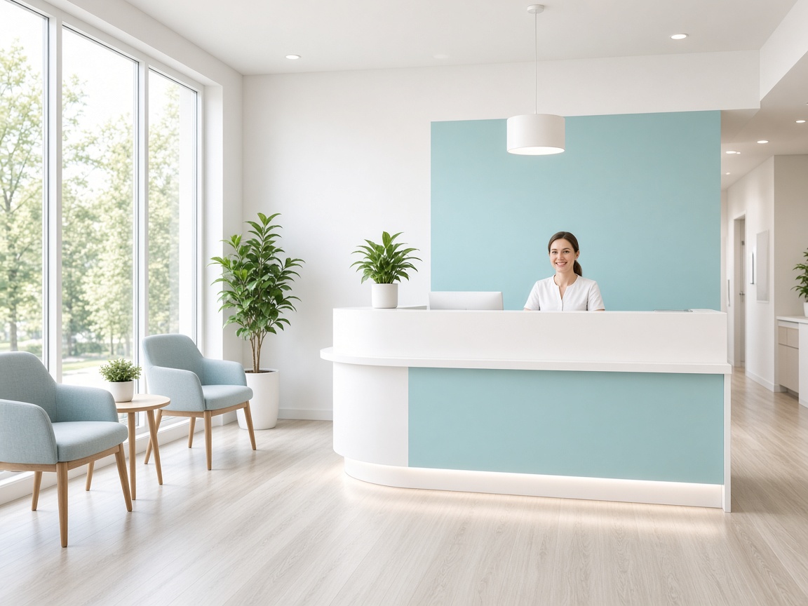 Bright reception area of the medical practice of Dr. Vladimir Alejandro Urtecho Ortiz in Málaga