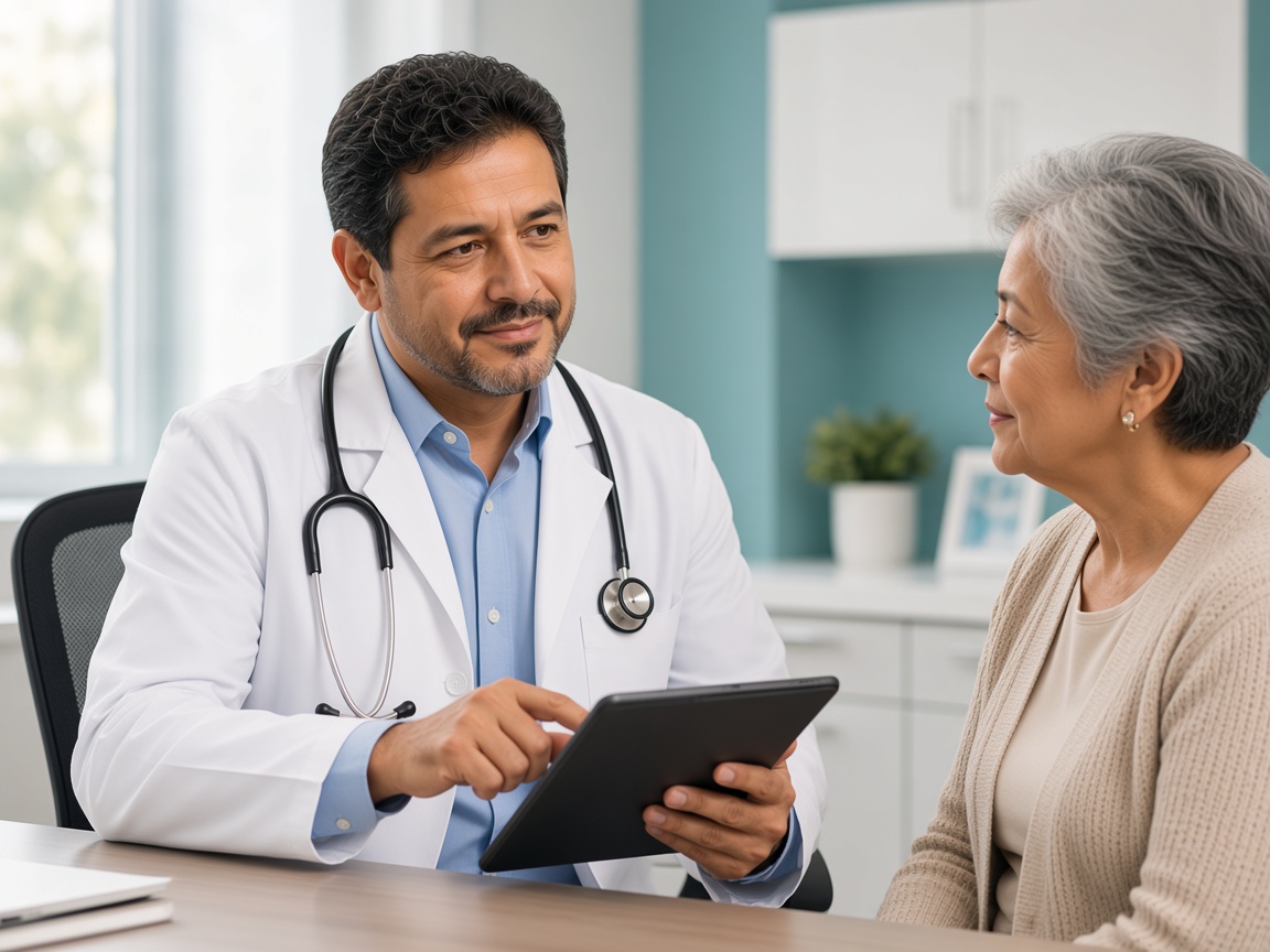 Dr. Vladimir Alejandro Urtecho Ortiz explaining a treatment to a patient at his practice